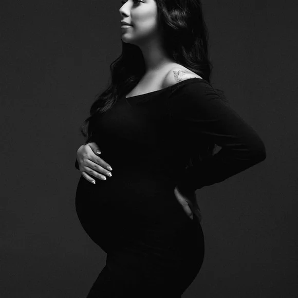 Chic Black Long Sleeve Maternity Dress - Picture 4 of 13